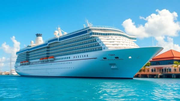 Luxury cruise ship in Bahamas harbor, highlighting tourism investment.