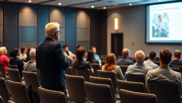 Speaker presenting 'Social Media is Rented Ground' at a conference.