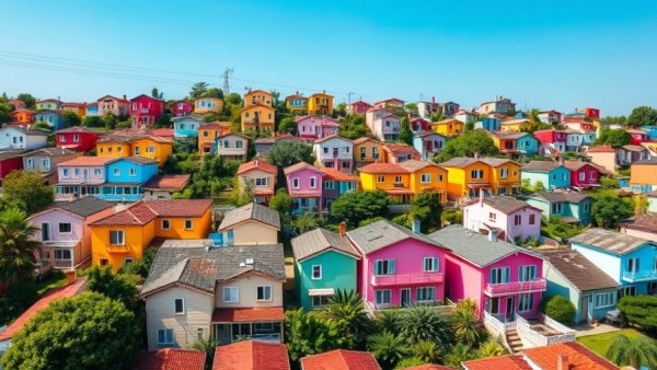 Aerial view of vibrant build-to-rent homes in a lush neighborhood.