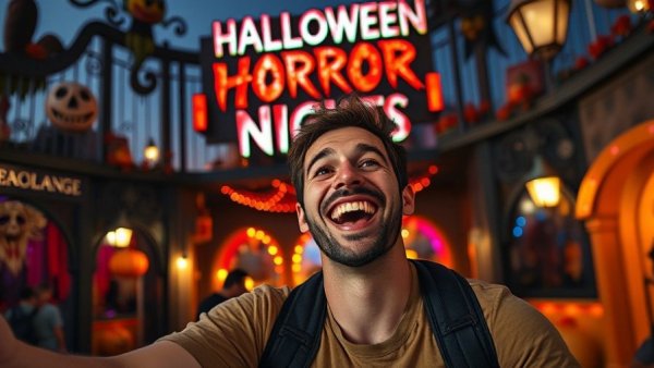 Man enjoying Halloween Horror Nights 35 at Universal Studios Orlando.