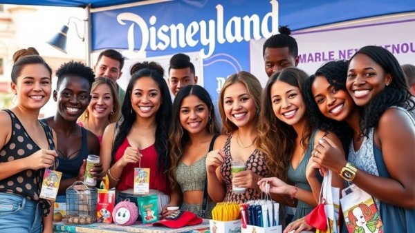 Disneyland Happiest Day in Anaheim event booth with smiling attendees.