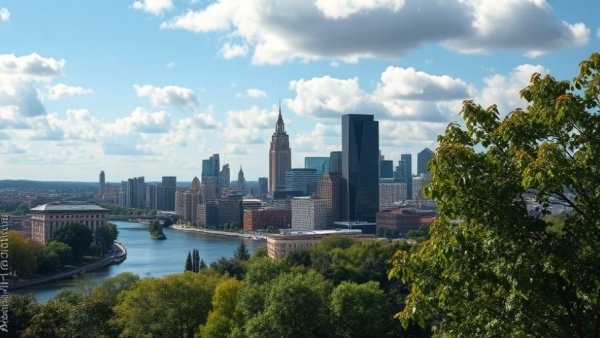 Urban cityscape representing states that pay you to move, scenic view.