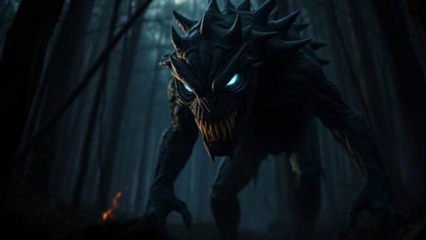 Haunting monster with glowing eyes at Halloween Horror Nights 2026.