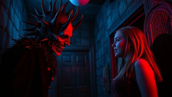 Halloween Horror Nights 2026 scene with costumed character and visitor