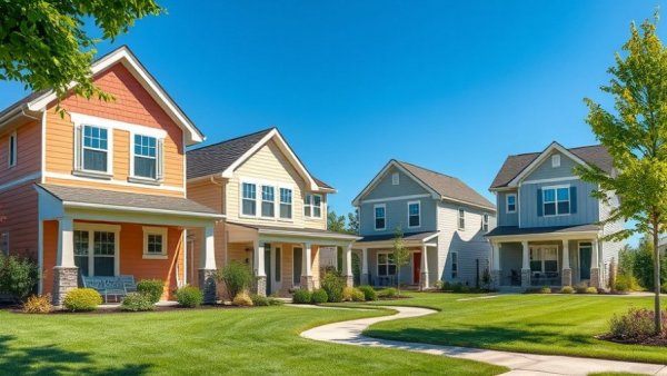 Modern suburban houses under a clear blue sky