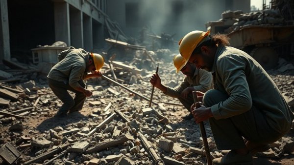 Workers in a dark, rubble-filled site highlighting Venezuelan oil control