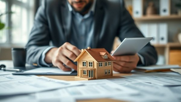 Person calculating with a house model, illustrating property tax reassessment risk.