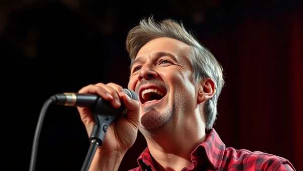 Steve Higgins concert South Florida performer singing on stage in red shirt