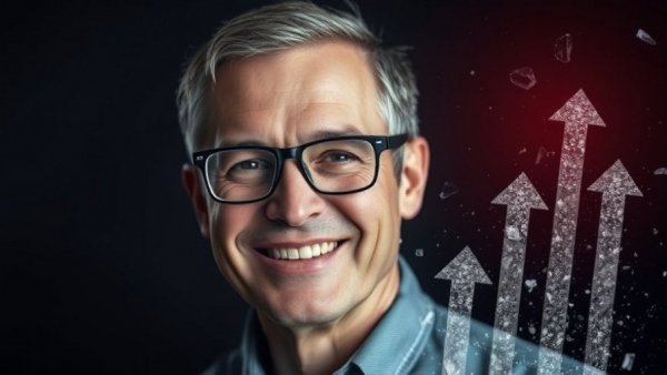 Are You Suppressing Your Own Success - Man smiling with digital background.