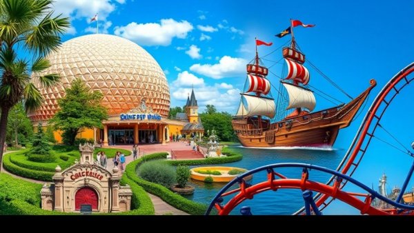 Collage of the best Disney rides in the world with vibrant visuals.