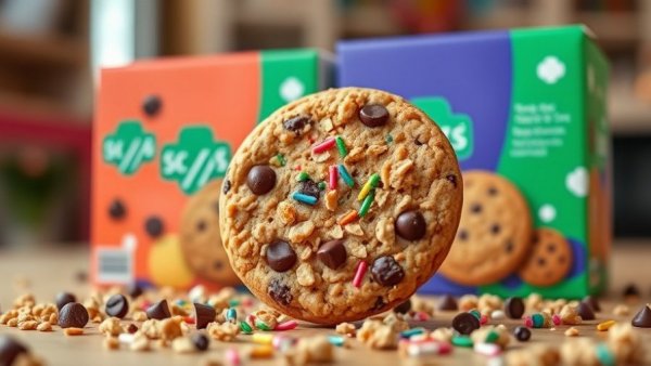 Colorful Girl Scouts Sparkables and box display, 2027 edition.