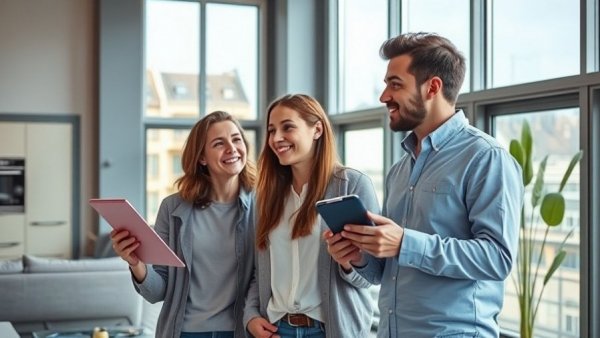 Young couple with realtor exploring modern apartment, what renters are looking for in 2026
