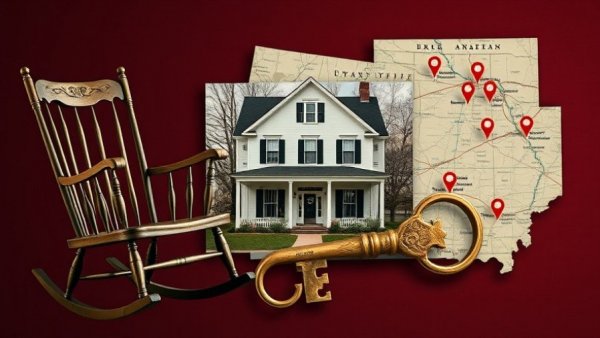 Baby chaser boom concept: rocking chair, house, map, key collage.