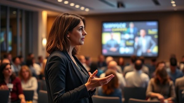 Speaker discusses social media strategy at conference
