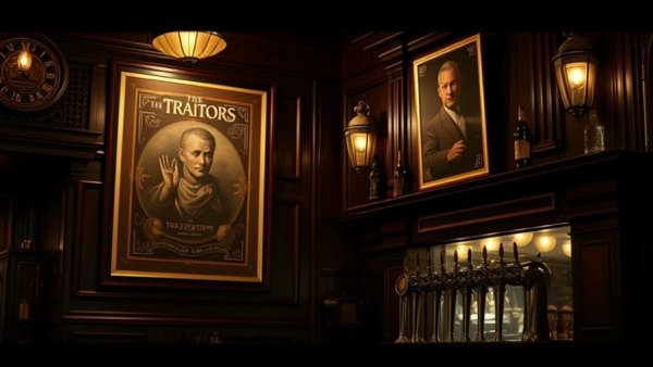 The Traitors Bar at Universal Orlando with rich decor and moody lighting.