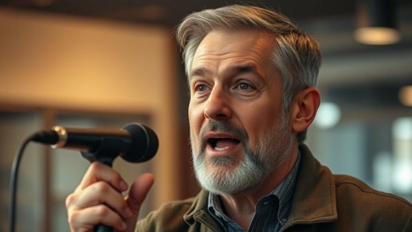Middle-aged man speaking on clothing tax write-off