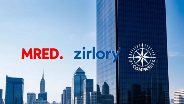 Zillow Legal Setback in MRED Case: Corporate logos on skyscraper.