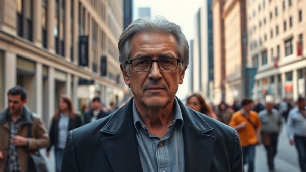 Sophisticated man providing crucial market updates in a city setting