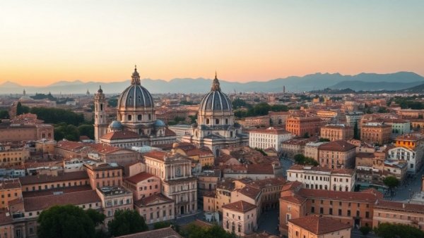 Rome cityscape at dusk with iconic historic architecture