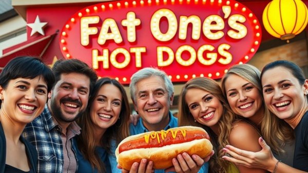 People smiling at Fat One's Hot Dogs in Universal Orlando CityWalk