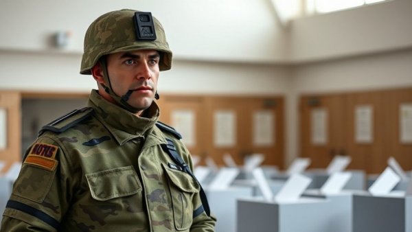 Soldier guarding ballot boxes during Russia parliamentary vote Ukraine conflict