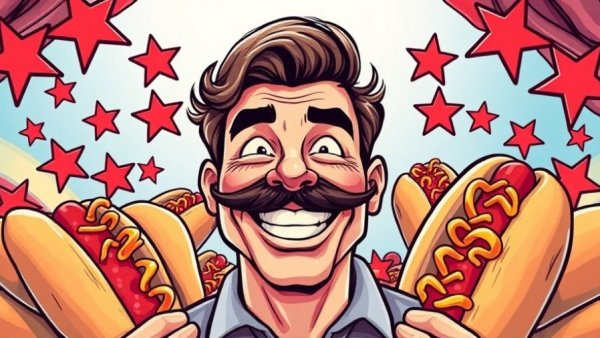 Advertisement for Joey Fatone's Hot Dogs featuring a cheerful man.