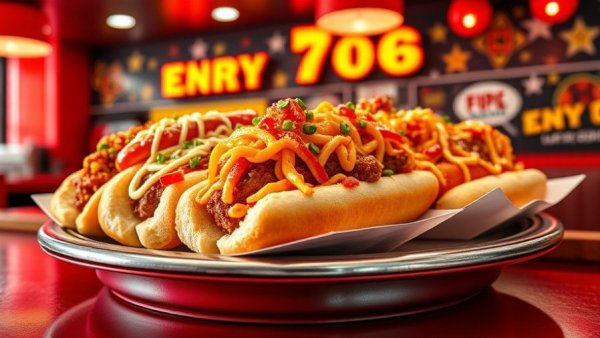 Fat One’s hot dogs review with vibrant advertisement.