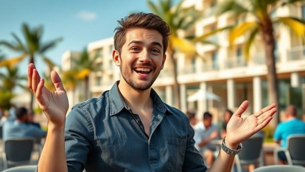 Investor outlook on market changes discussed by young man at outdoor event