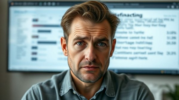 Man discussing mortgage refinancing in front of homeownership webpage.