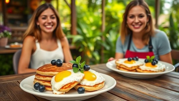 New brunch spot near Disney with appetizing pancakes and eggs.