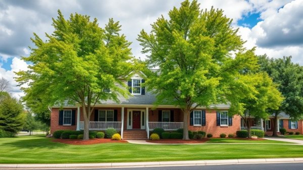Charming suburban house with lush greenery, highlighting home repairs.