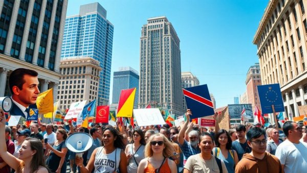 Protest against local immigration enforcement policies in city street