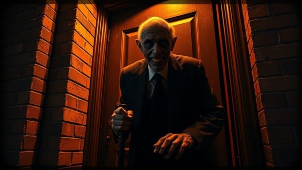 Halloween Horror Nights 2026 eerie elder figure with cane in dark room