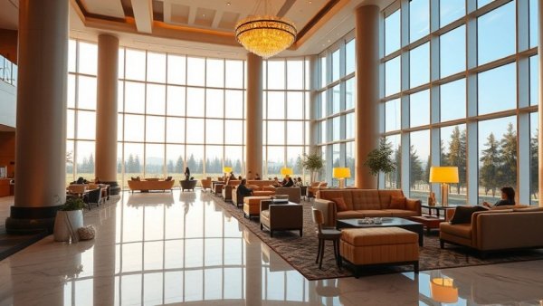 Modern hotel lobby at Universal Orlando Resort in winter