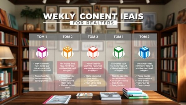 Weekly content ideas infographic for realtors in a vibrant setting.