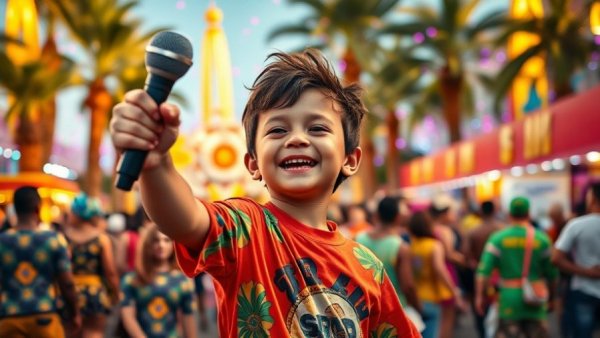 Colorful Miami Junior Carnival experience with young boy hosting.