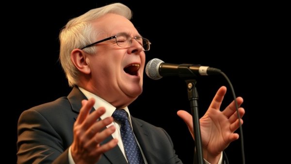 Elderly singer performing passionately, representing Mighty Sparrow legacy.