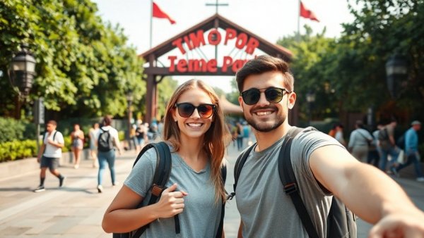 Cheerful couple at Disney's Animal Kingdom entrance