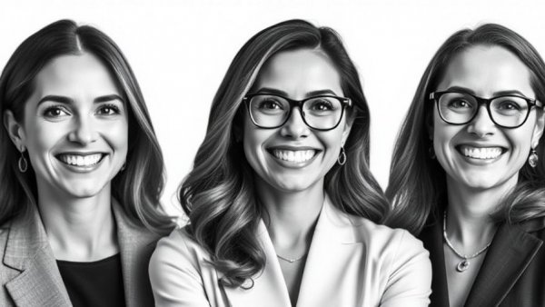 Monochrome image of three people promoting banking.