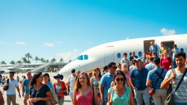 Travelers arrive at Caribbean airport, highlighting Caribbean travel affordability