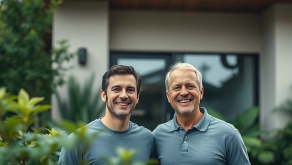 Two men smiling in front of house, related to H.R. 6644 ROAD to Housing Act.