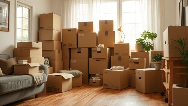 Living room with moving boxes, illustrating micro-moving for home sellers.