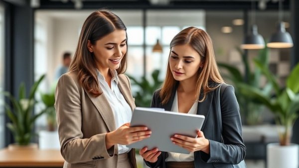 Two professional women in office discussing investment property