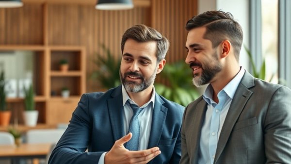 Confident businessman discussing ideas in modern office, embracing failure for success.
