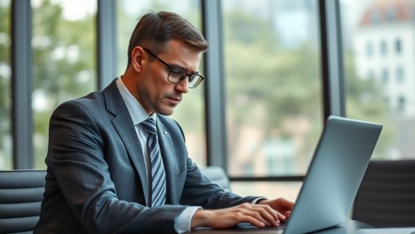 Professional businessman in modern office, focused on work.
