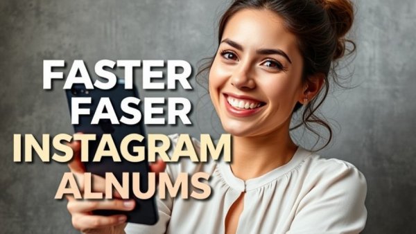 Post Faster on Instagram Using iPhone Albums: Woman smiling with iPhone graphic.