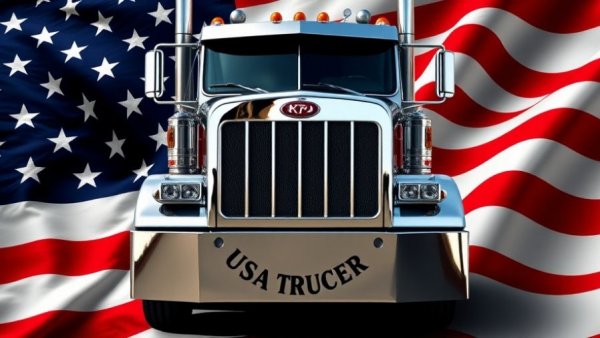 Truck parking logo design with USA flag background