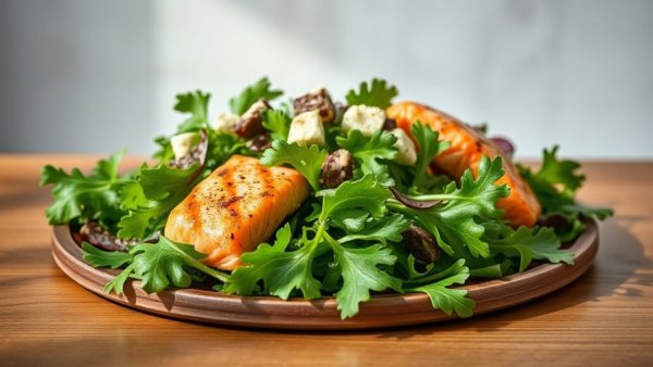 Arugula salad with salmon and chocolate-infused cheese for National Chocolate Day Menu