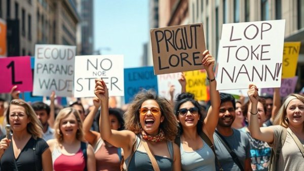 Protesters express opposition to deportation policies in urban setting.
