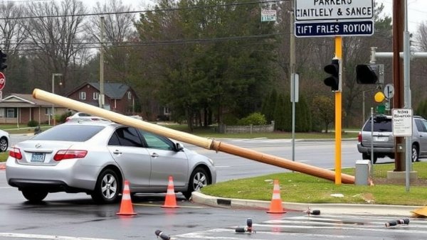 Pole falls on cars near Lake County roundabout work